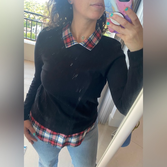 J. Crew Black Top with Red Plaid Collar - Picture 6 of 11